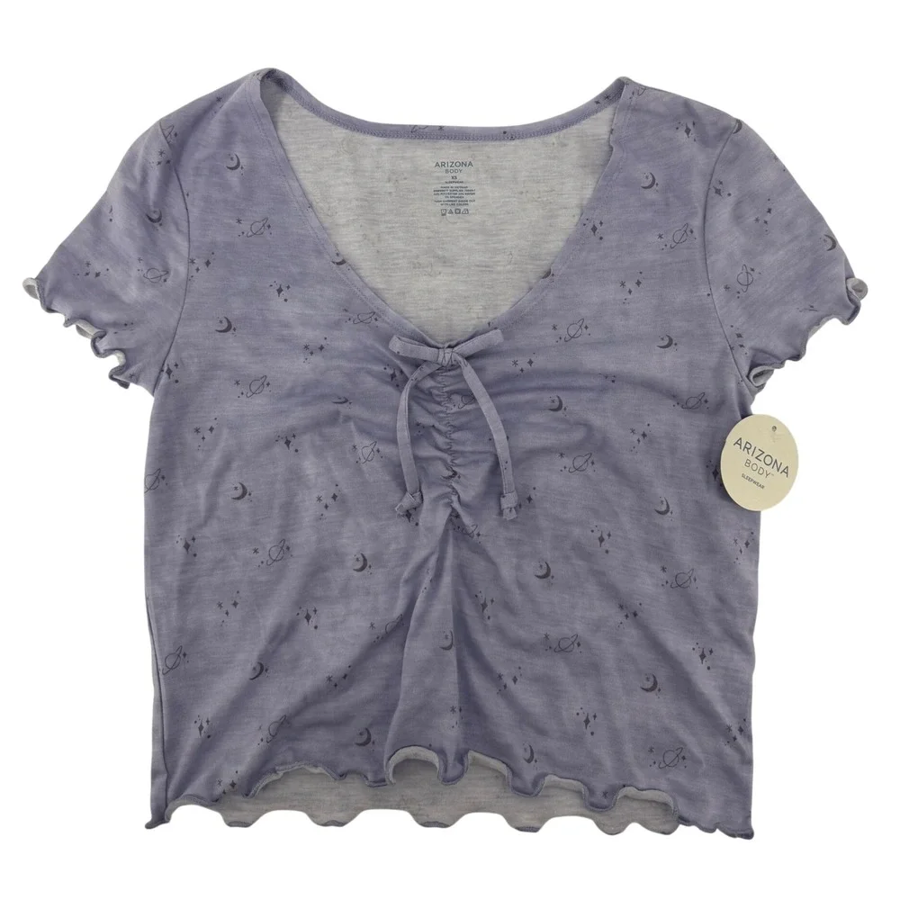 Arizona Body Sleepwear Star Gaze Purple Celestial Moon Star Pajama Top XS NEW